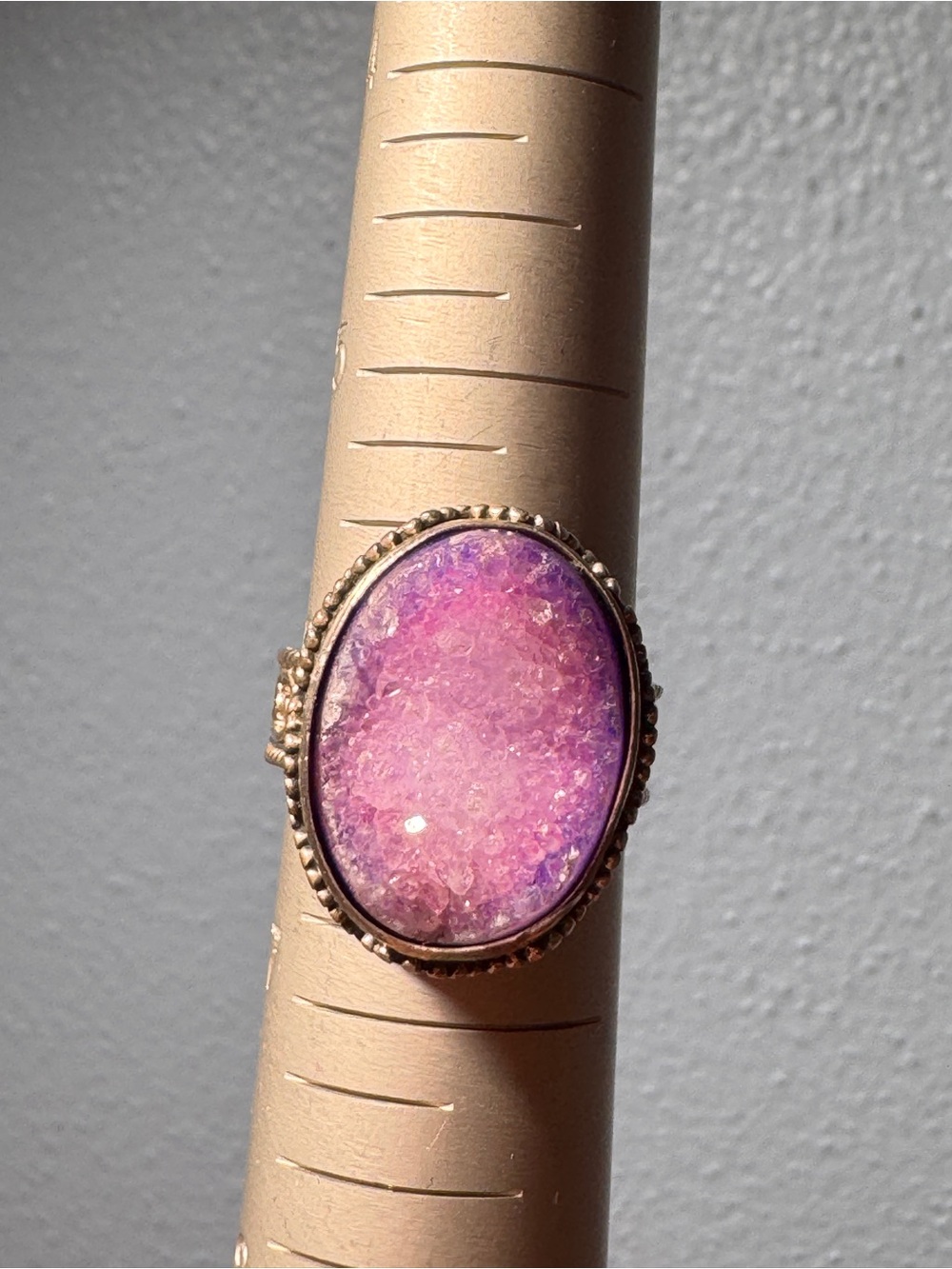 Sterling Silver Pink Druzy Oval Statement Ring